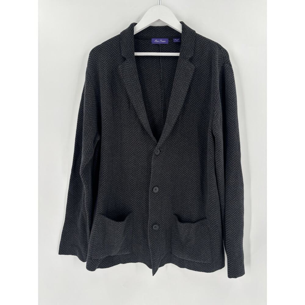 Alan Flusser Cardigan Sweater Mens Large Gray Collared Knit Buttons Pockets